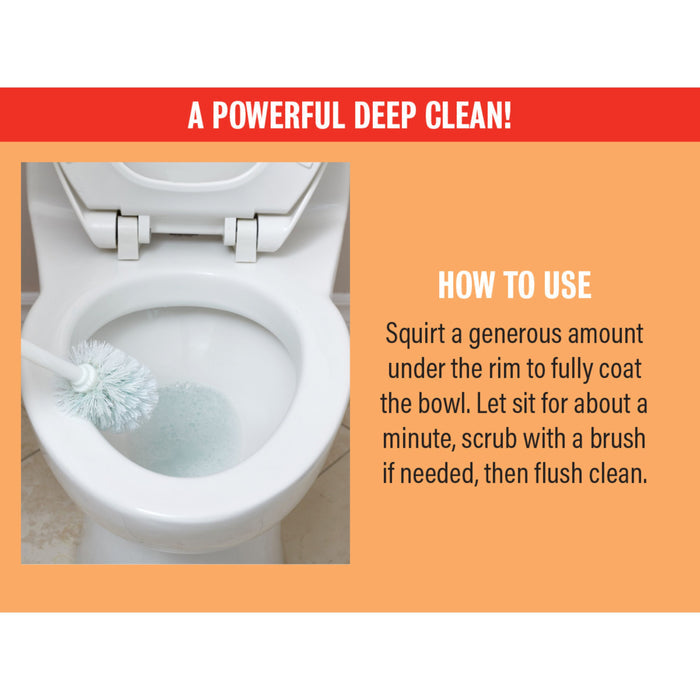 Rebel Green Toilet Bowl Cleaner: Squirt under the rim, let sit, scrub with brush, then flush for a powerful deep clean. Eco-conscious formula in every drop—easy instructions for sparkling toilets!.