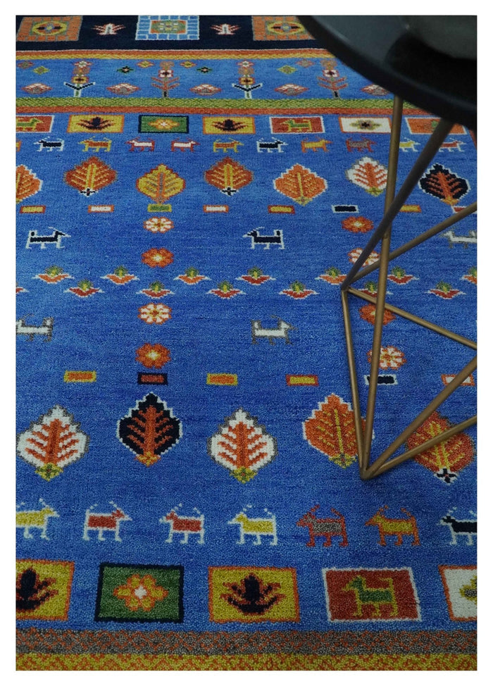 Tribal Gabbeh Blue, Black, Green and Rust Hand knotted Antique Look Traditional Wool Area Rug - The Rug Decor