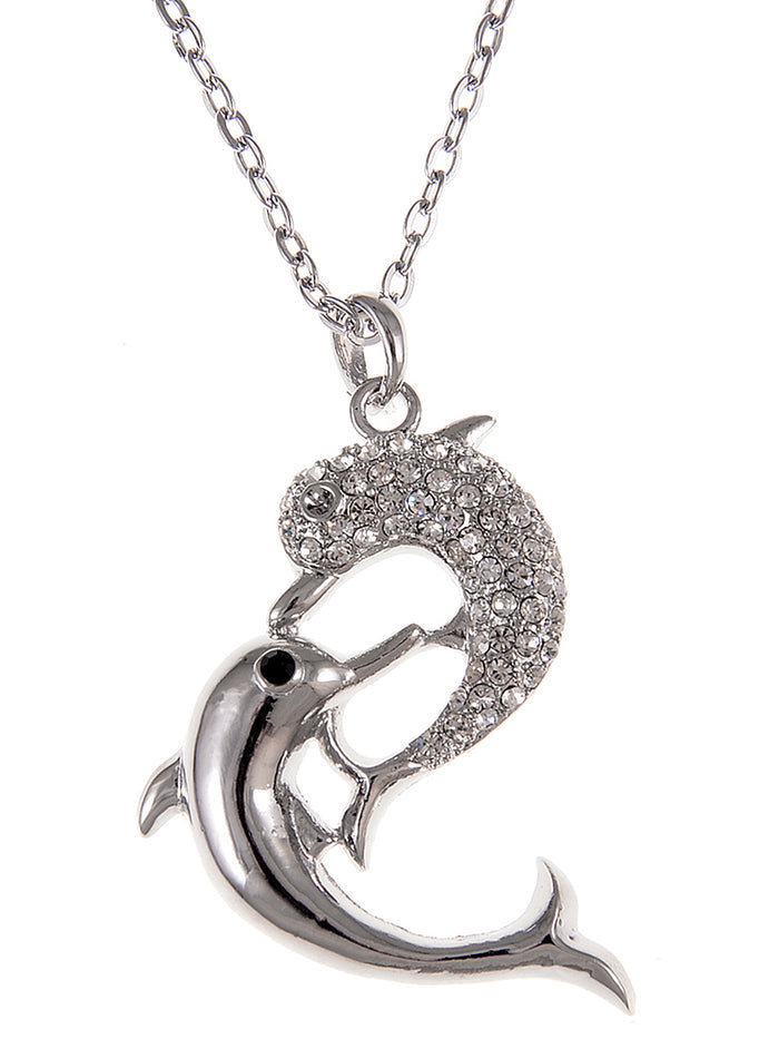 Twin Dolphin Chain Necklace Pendant Plated - ALILANG.COM