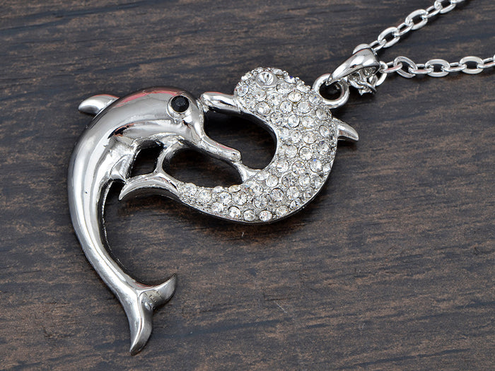 Twin Dolphin Chain Necklace Pendant Plated - ALILANG.COM