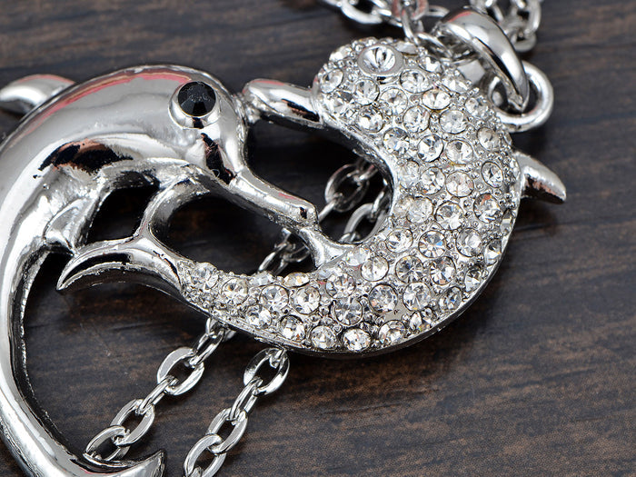 Twin Dolphin Chain Necklace Pendant Plated - ALILANG.COM