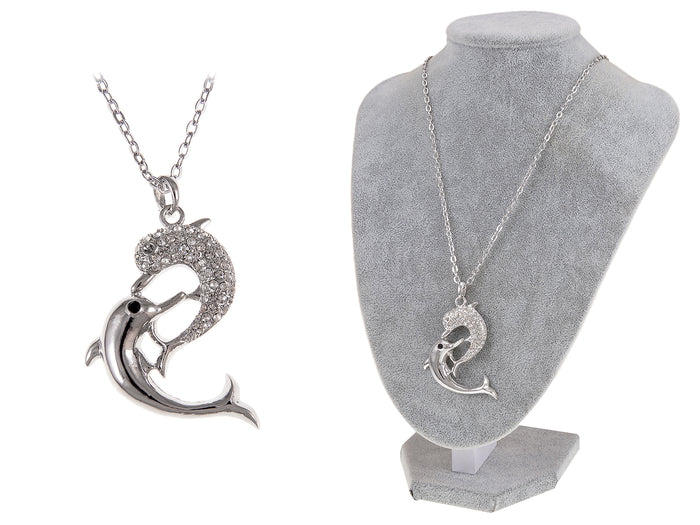 Twin Dolphin Chain Necklace Pendant Plated - ALILANG.COM