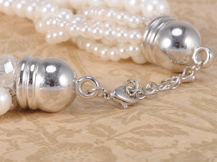 White Ivory Pearl Flapper Layered Multi Strand Long Necklace