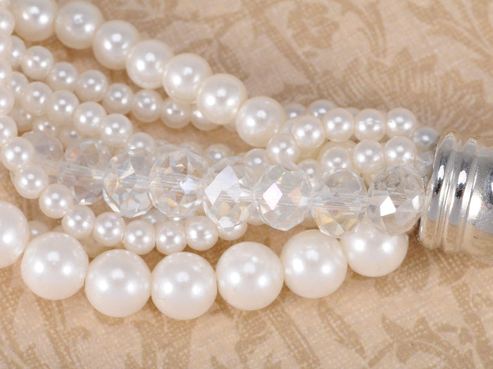 White Ivory Pearl Flapper Layered Multi Strand Long Necklace