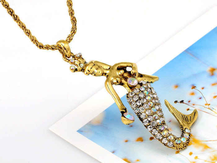 Yellow Iridescent Mermaid Pendant Necklace