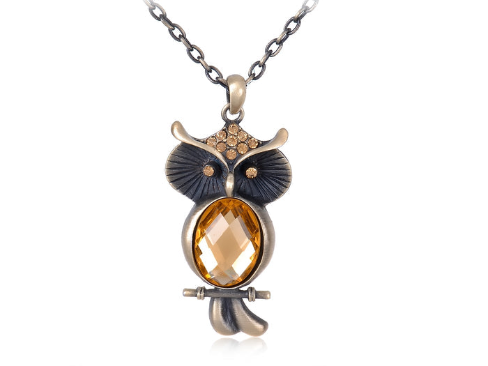 Yellow Topaz Orange Owl Pendant Necklace - ALILANG.COM