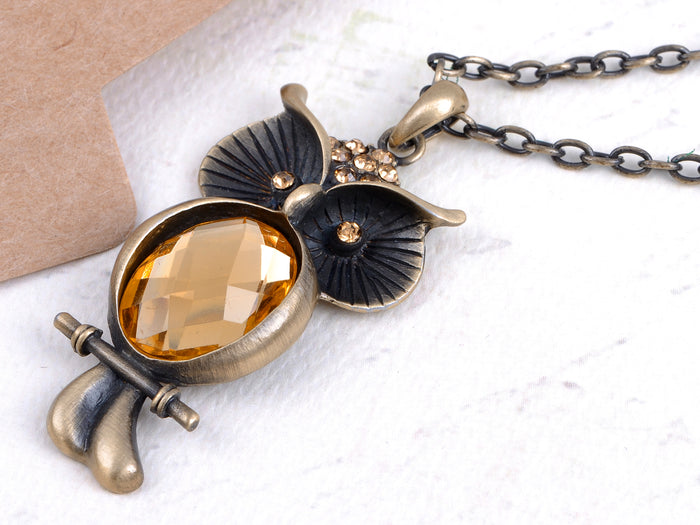 Yellow Topaz Orange Owl Pendant Necklace - ALILANG.COM