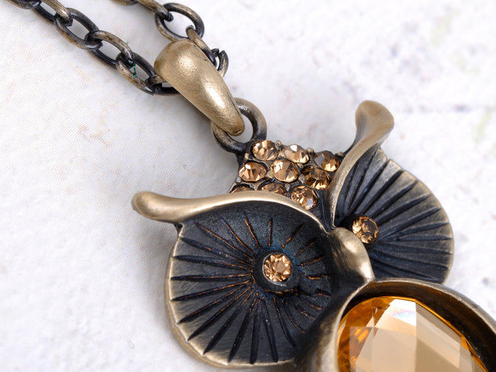 Yellow Topaz Orange Owl Pendant Necklace - ALILANG.COM