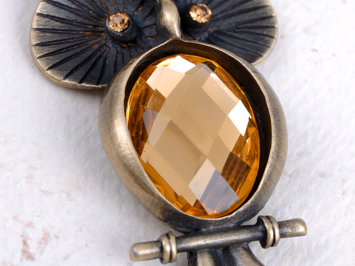 Yellow Topaz Orange Owl Pendant Necklace - ALILANG.COM